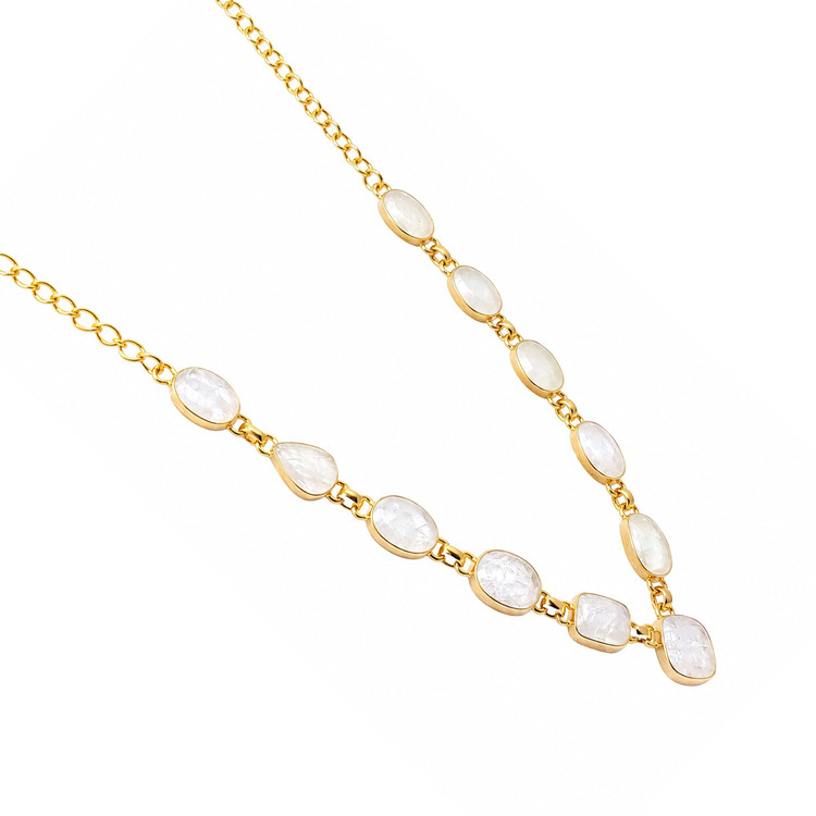 3.44 Ct. Rainbow Moonstone Bezel Necklace, Silver