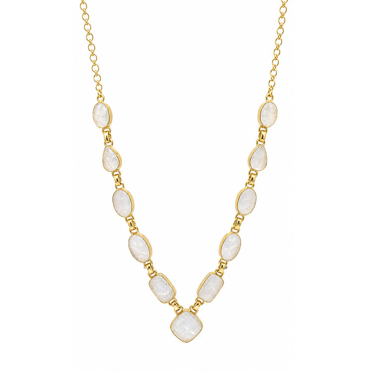 3.44 Ct. Rainbow Moonstone Bezel Necklace, Silver