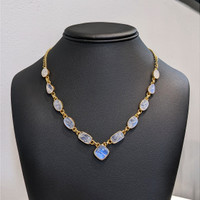 3.44 Ct. Rainbow Moonstone Bezel Necklace, Silver Life Style