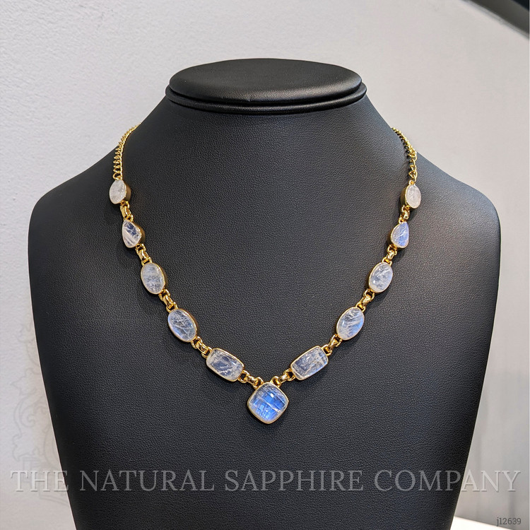 3.44 Ct. Rainbow Moonstone Bezel Necklace, Silver