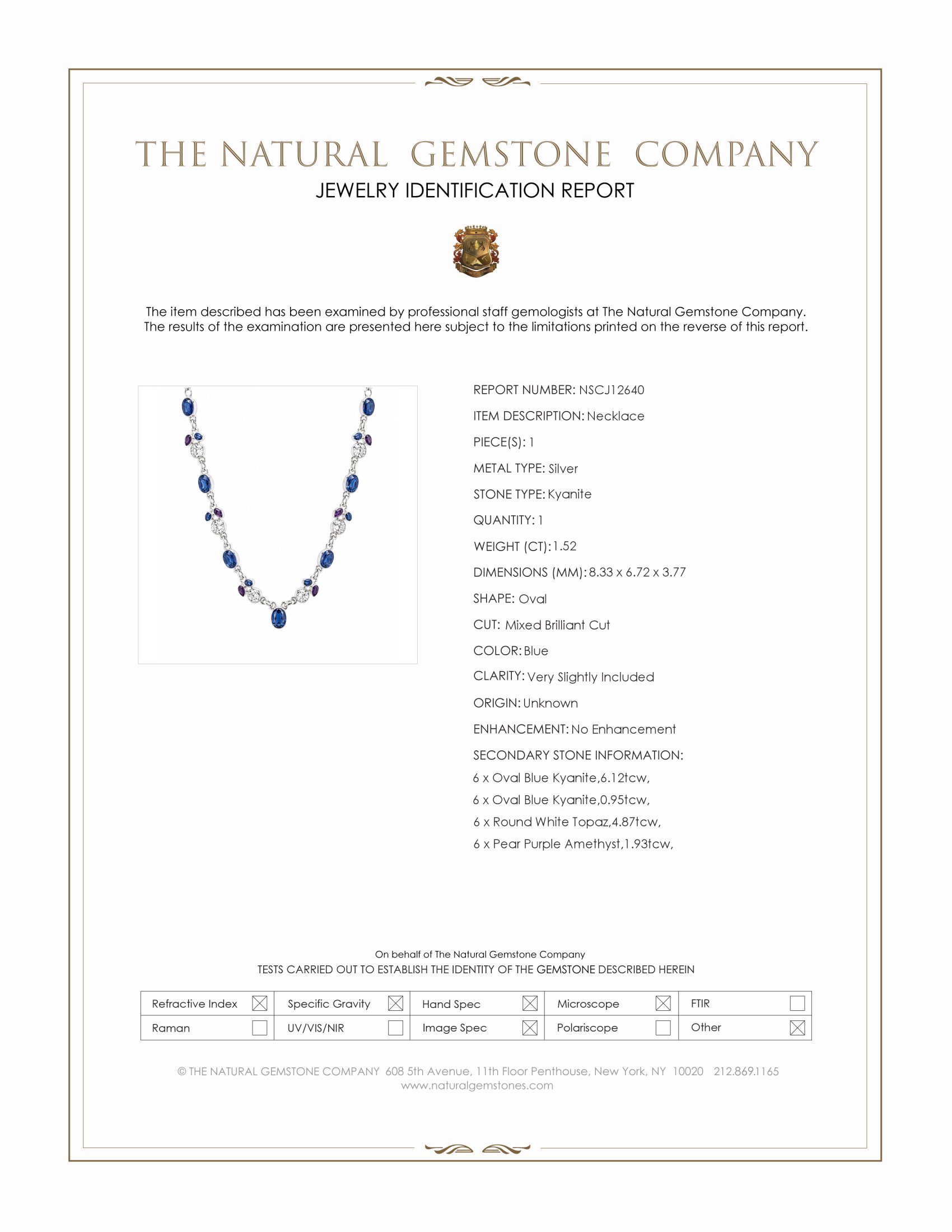 1.52 Ct. Blue Kyanite, White Topaz and Purple Amethyst Bezel Necklace, Silver