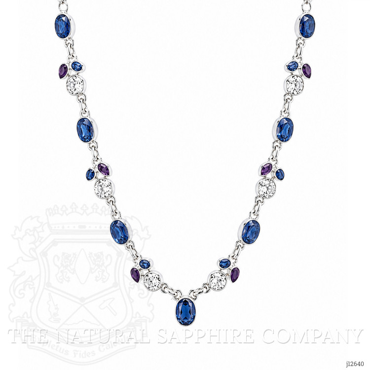 1.52 Ct. Blue Kyanite, White Topaz and Purple Amethyst Bezel Necklace, Silver