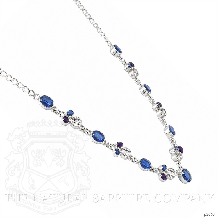 1.52 Ct. Blue Kyanite, White Topaz and Purple Amethyst Bezel Necklace, Silver