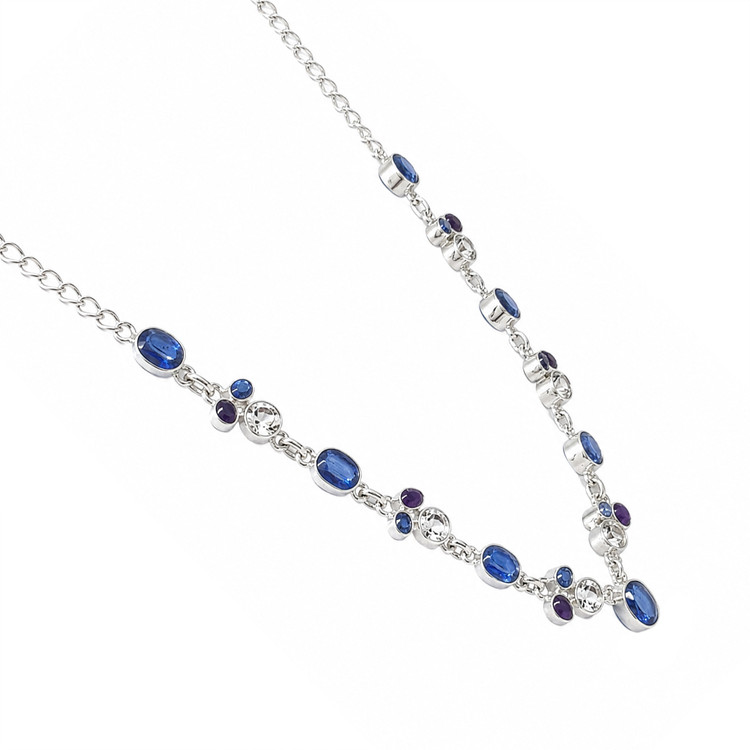 1.52 Ct. Blue Kyanite, White Topaz and Purple Amethyst Bezel Necklace, Silver