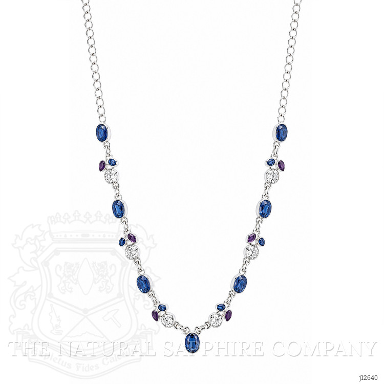 1.52 Ct. Blue Kyanite, White Topaz and Purple Amethyst Bezel Necklace, Silver