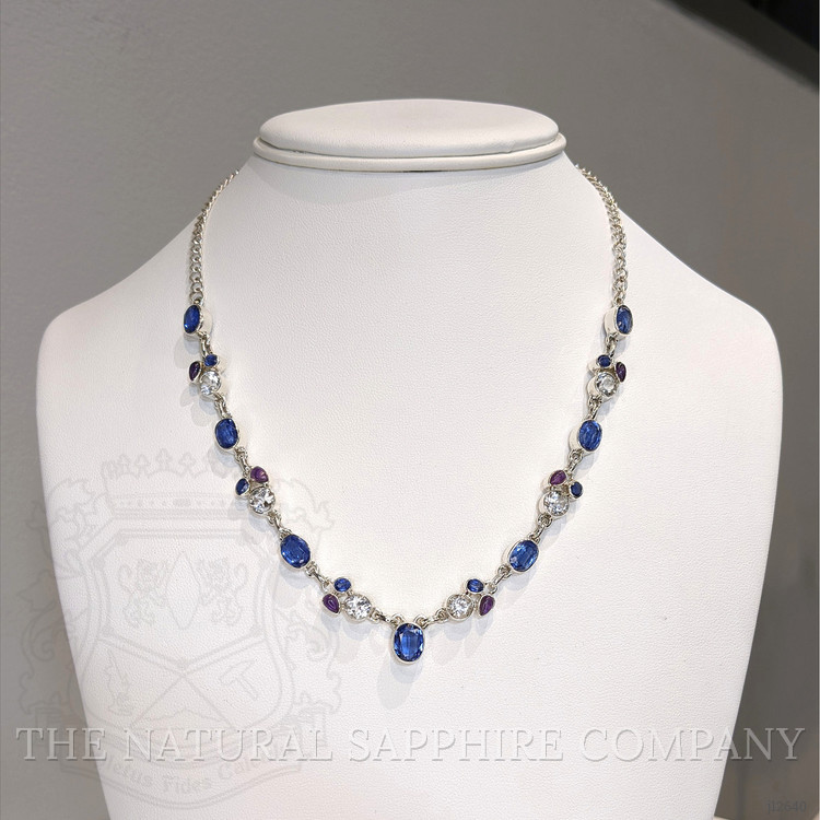 1.52 Ct. Blue Kyanite, White Topaz and Purple Amethyst Bezel Necklace, Silver
