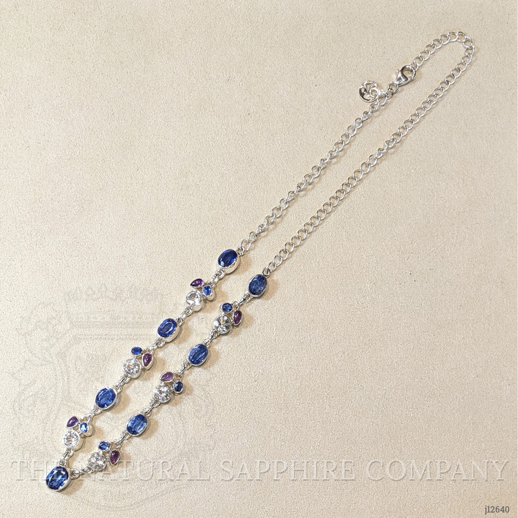 1.52 Ct. Blue Kyanite, White Topaz and Purple Amethyst Bezel Necklace, Silver