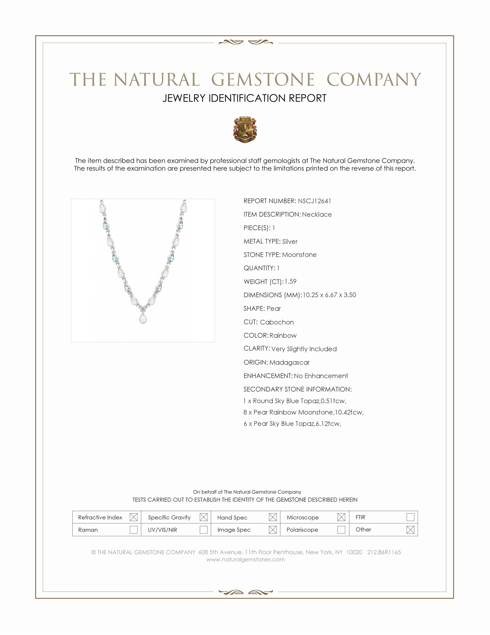 1.59 Ct. Rainbow Moonstone and Sky Blue Topaz Bezel Necklace, Silver