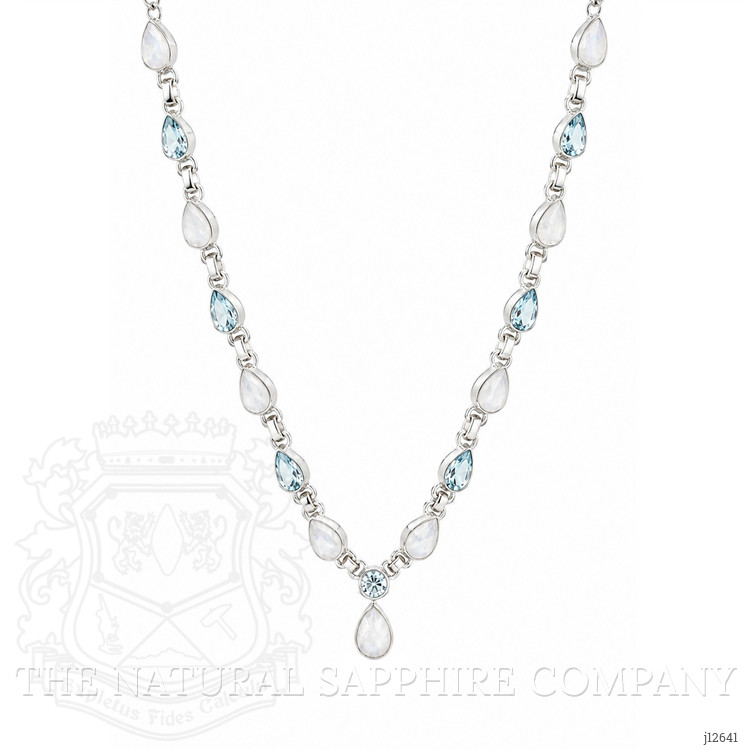 1.59 Ct. Rainbow Moonstone and Sky Blue Topaz Bezel Necklace, Silver