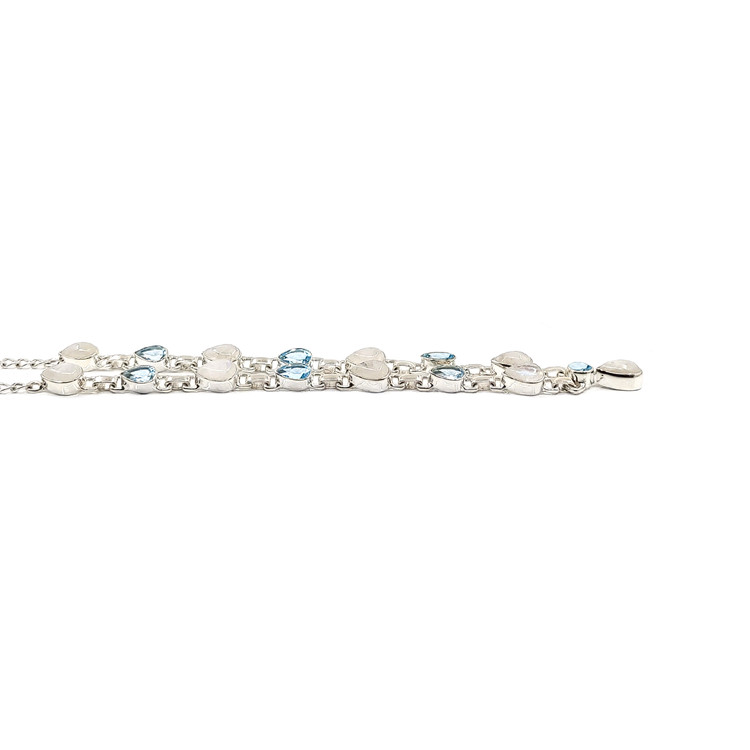 1.59 Ct. Rainbow Moonstone and Sky Blue Topaz Bezel Necklace, Silver