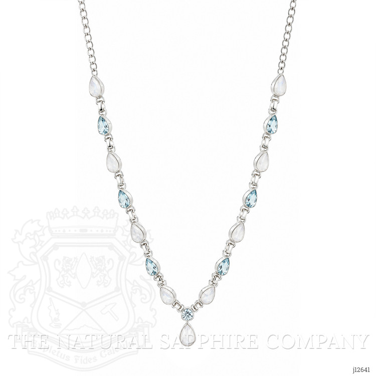 1.59 Ct. Rainbow Moonstone and Sky Blue Topaz Bezel Necklace, Silver