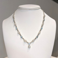 1.59 Ct. Rainbow Moonstone and Sky Blue Topaz Bezel Necklace, Silver Life Style