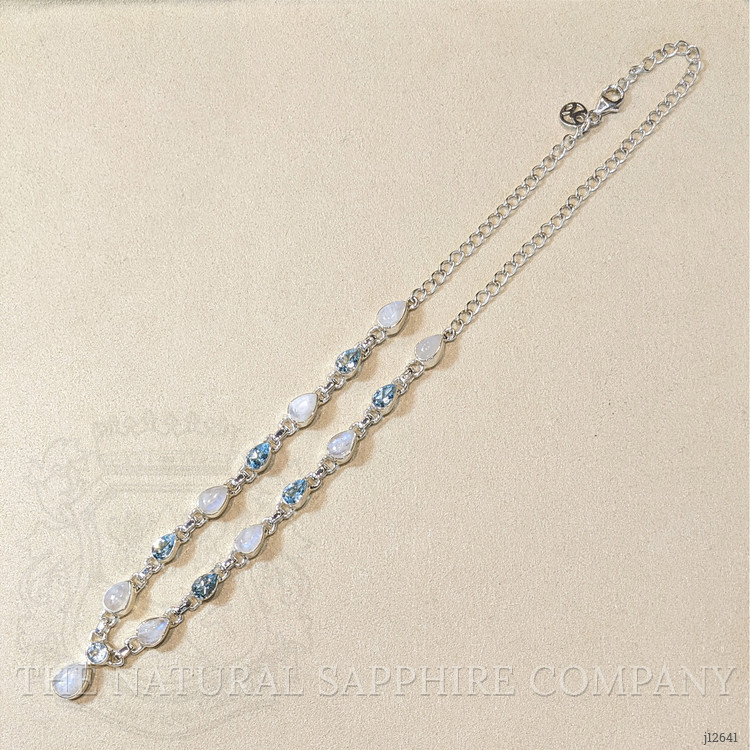 1.59 Ct. Rainbow Moonstone and Sky Blue Topaz Bezel Necklace, Silver
