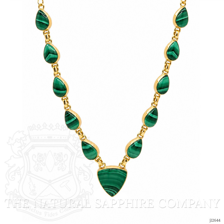 47.77 Ct.Tw. Malachite Bezel Necklace, 18K Gold Plated Silver