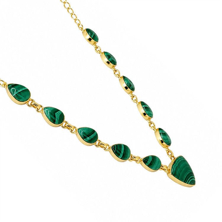 47.77 Ct.Tw. Malachite Bezel Necklace, 18K Gold Plated Silver