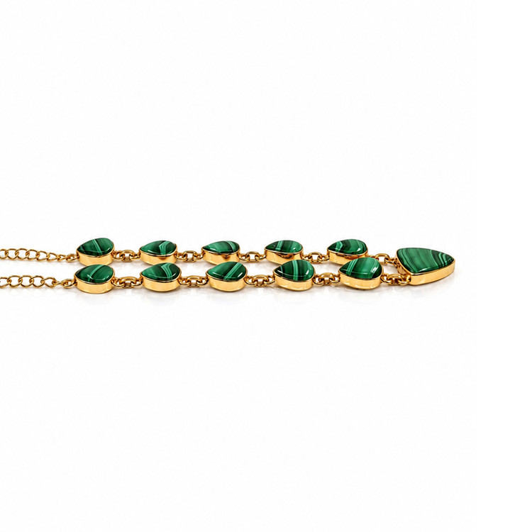 47.77 Ct.Tw. Malachite Bezel Necklace, 18K Gold Plated Silver