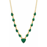 47.77 Ct.Tw.Total Carat Weight Malachite Bezel Necklace, 18K Gold Plated Silver Image