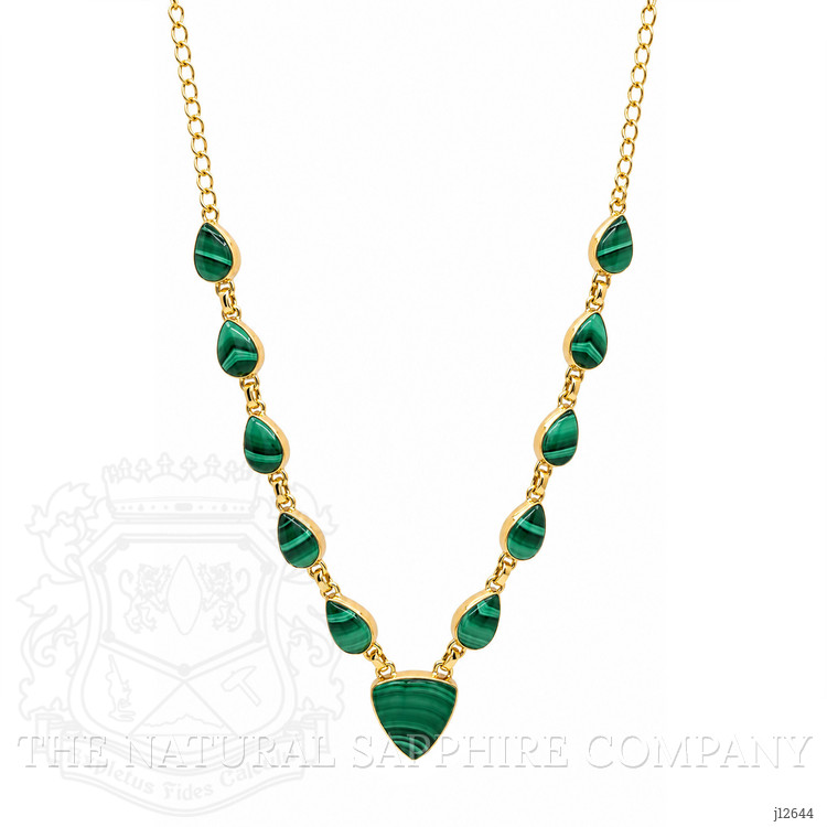 47.77 Ct.Tw. Malachite Bezel Necklace, 18K Gold Plated Silver
