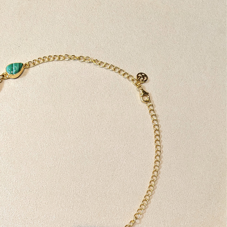 47.77 Ct.Tw. Malachite Bezel Necklace, 18K Gold Plated Silver