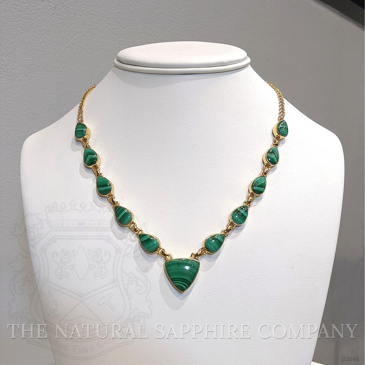 47.77 Ct.Tw. Malachite Bezel Necklace, 18K Gold Plated Silver