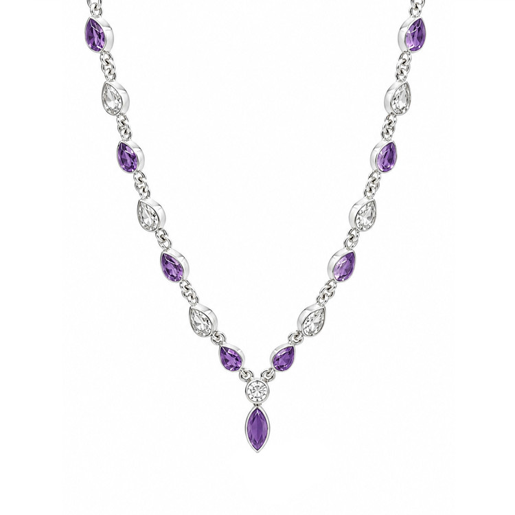 0.85 Ct. Purple Amethyst and White Topaz Bezel Necklace, Silver