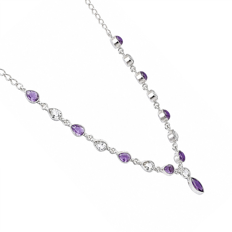 0.85 Ct. Purple Amethyst and White Topaz Bezel Necklace, Silver