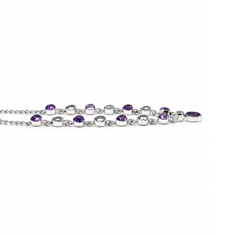 0.85 Ct. Purple Amethyst and White Topaz Bezel Necklace, Silver