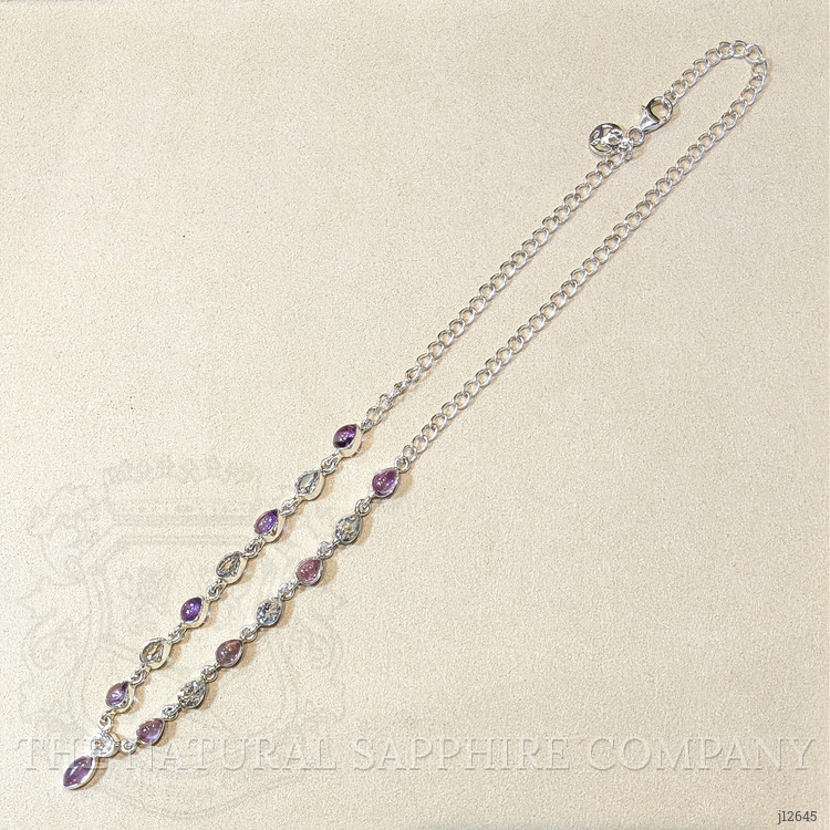 0.85 Ct. Purple Amethyst and White Topaz Bezel Necklace, Silver