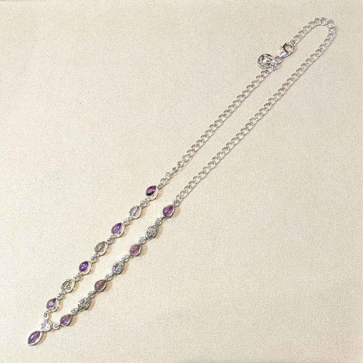 0.85 Ct. Purple Amethyst and White Topaz Bezel Necklace, Silver