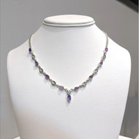 0.85 Ct. Purple Amethyst and White Topaz Bezel Necklace, Silver Life Style
