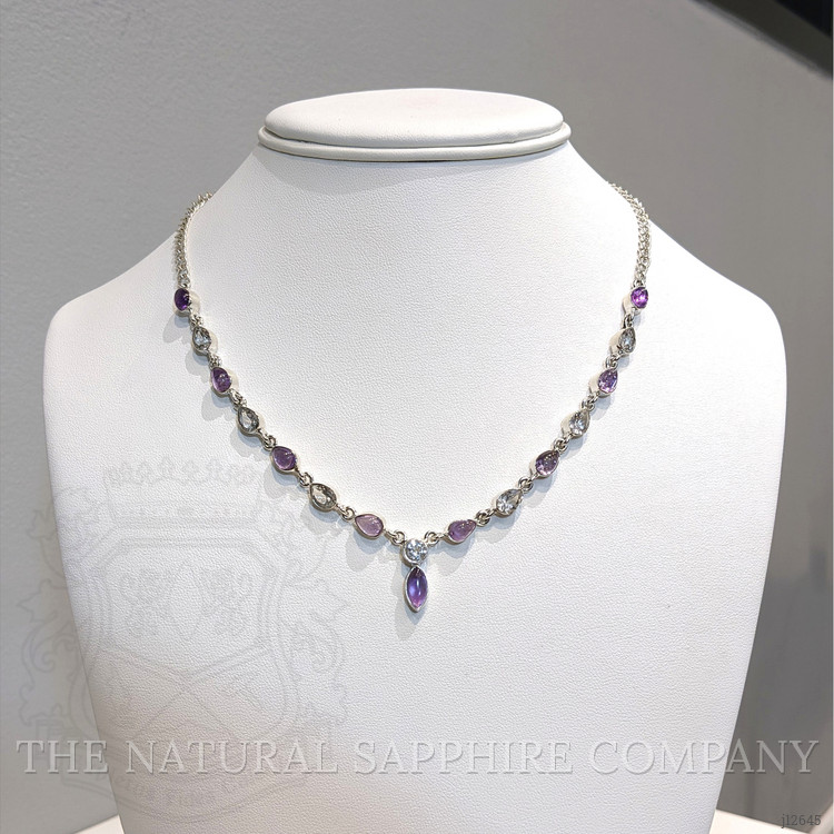 0.85 Ct. Purple Amethyst and White Topaz Bezel Necklace, Silver