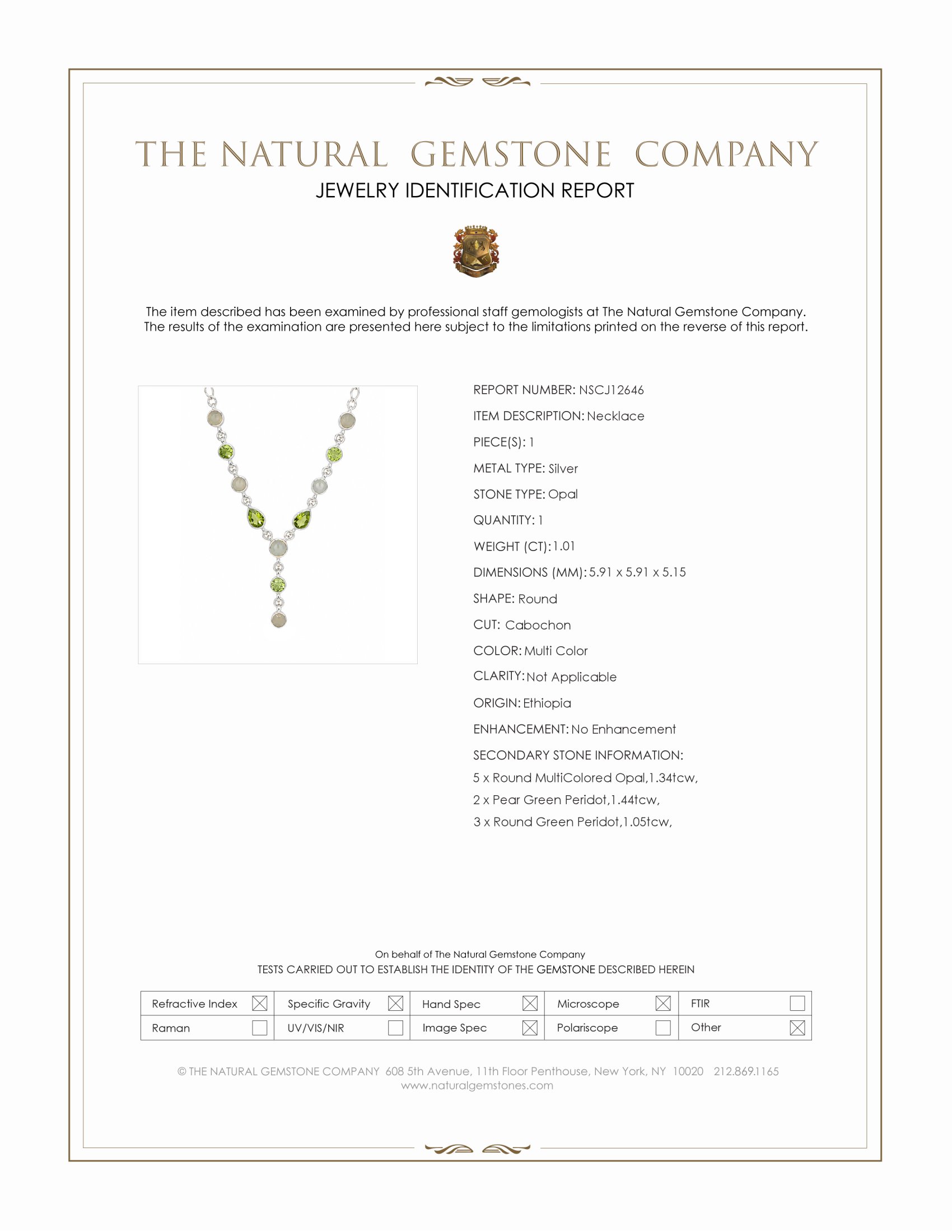 1.01 Ct. Mixed Opal and Green Peridot Bezel Necklace, Silver