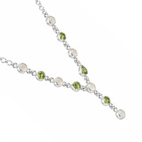 1.01 Ct. Mixed Opal and Green Peridot Bezel Necklace, Silver Image
