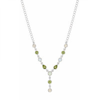 1.01 Ct. Mixed Opal and Green Peridot Bezel Necklace, Silver Image