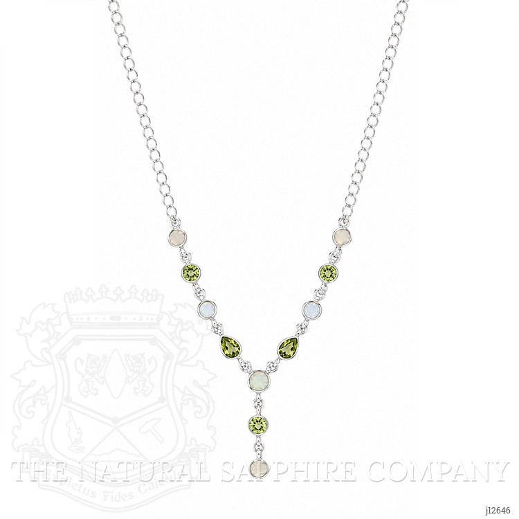 1.01 Ct. Mixed Opal and Green Peridot Bezel Necklace, Silver