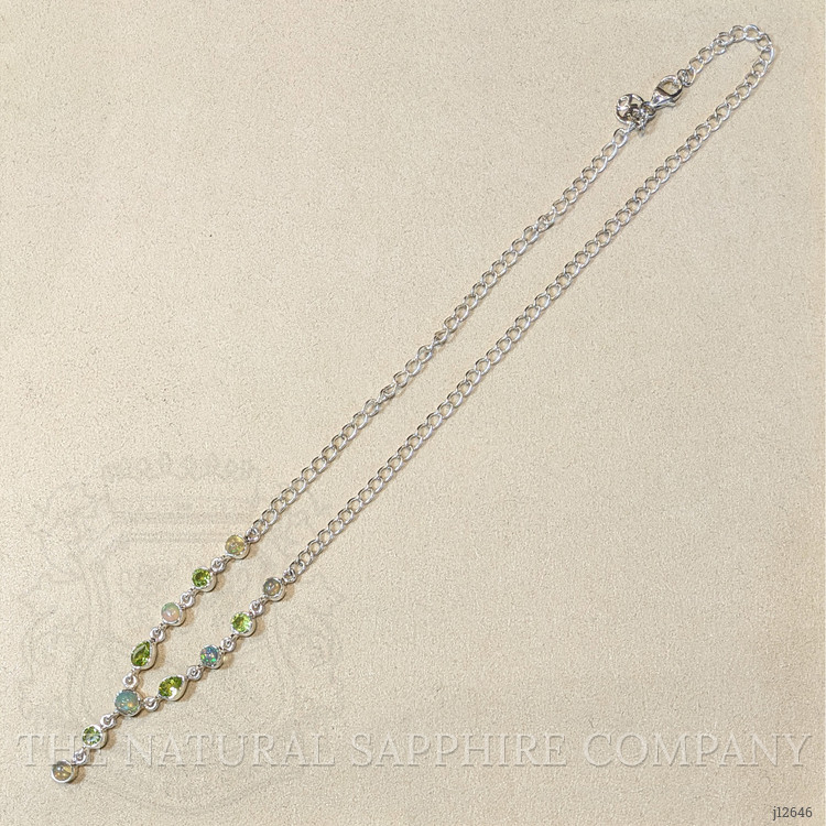 1.01 Ct. Mixed Opal and Green Peridot Bezel Necklace, Silver