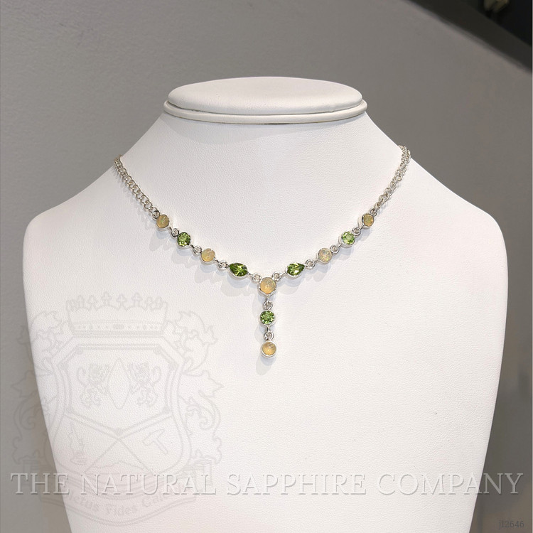 1.01 Ct. Mixed Opal and Green Peridot Bezel Necklace, Silver