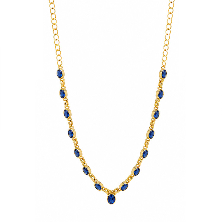 11.34 Ct.Tw. Blue Kyanite Bezel Necklace, 18K Gold Plated Silver