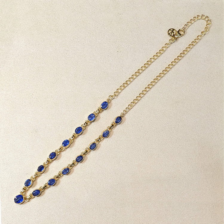 11.34 Ct.Tw. Blue Kyanite Bezel Necklace, 18K Gold Plated Silver