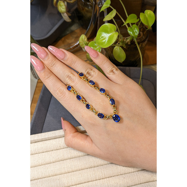 11.34 Ct.Tw. Blue Kyanite Bezel Necklace, 18K Gold Plated Silver