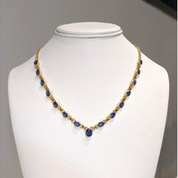 11.34 Ct.Tw.Total Carat Weight Blue Kyanite Bezel Necklace, 18K Gold Plated Silver Life Style