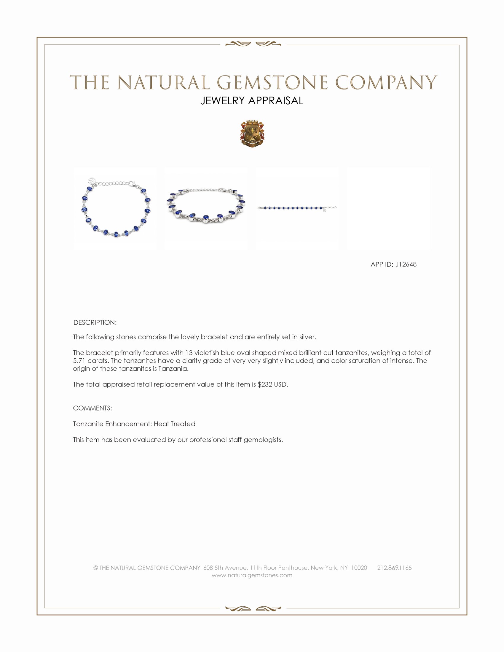 5.71 Ct.Tw. Violetish Blue Tanzanite Bezel Bracelet, Silver