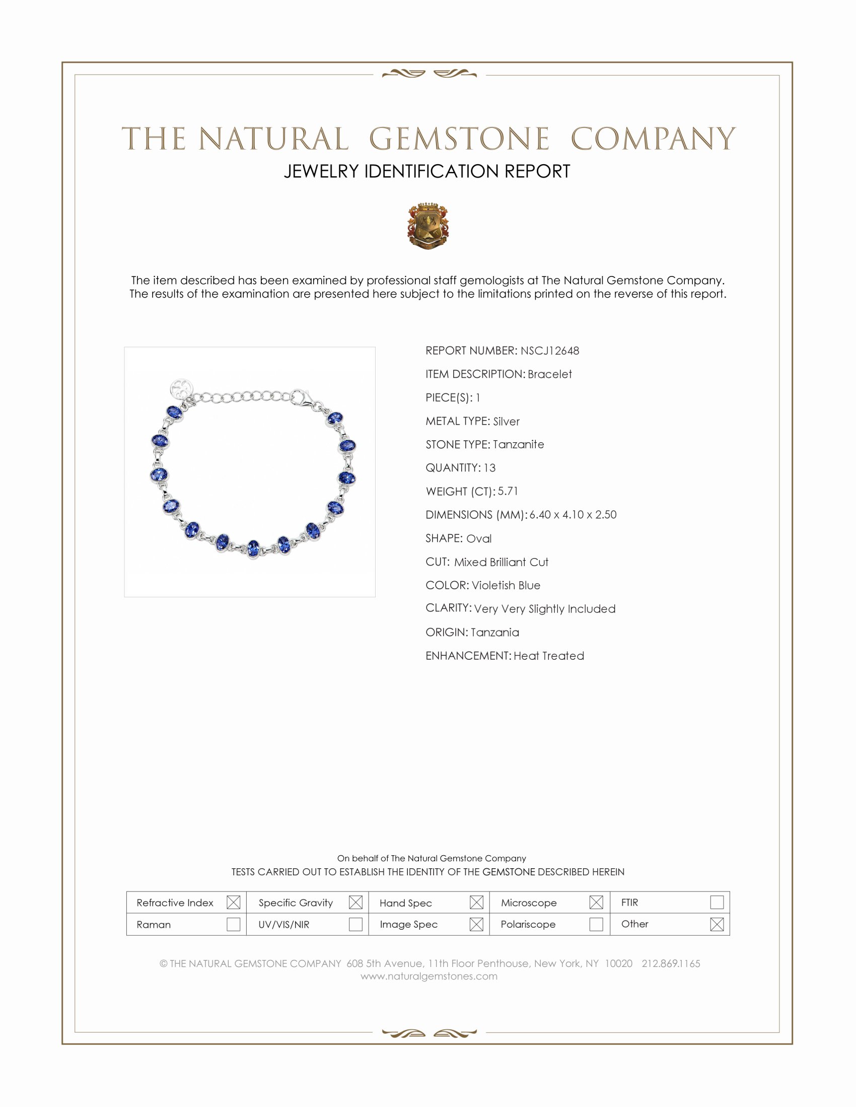 5.71 Ct.Tw. Violetish Blue Tanzanite Bezel Bracelet, Silver