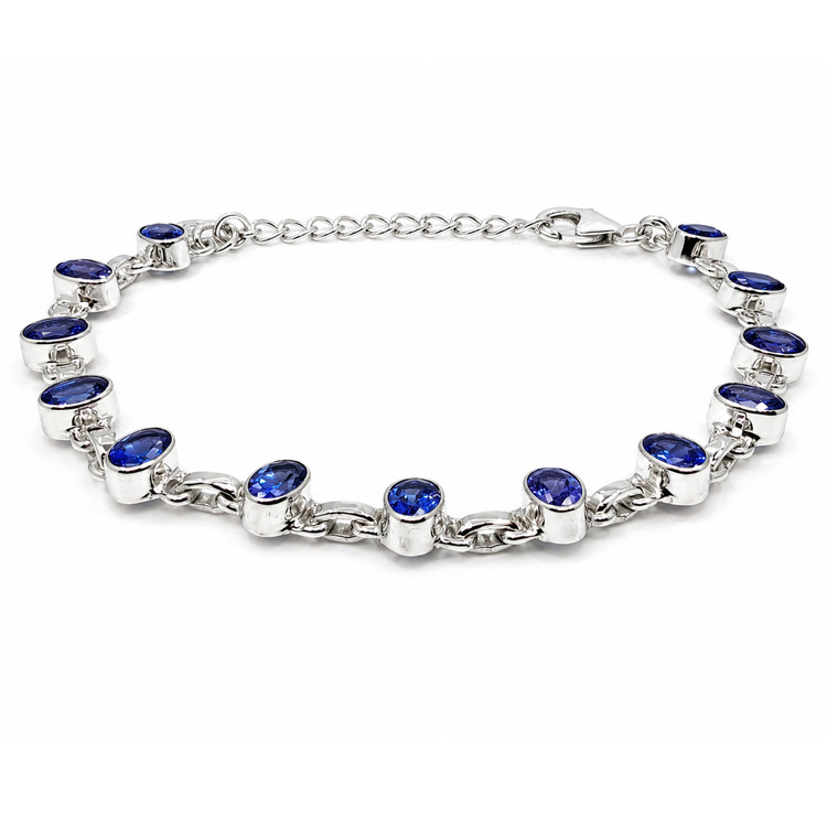 5.71 Ct.Tw. Violetish Blue Tanzanite Bezel Bracelet, Silver