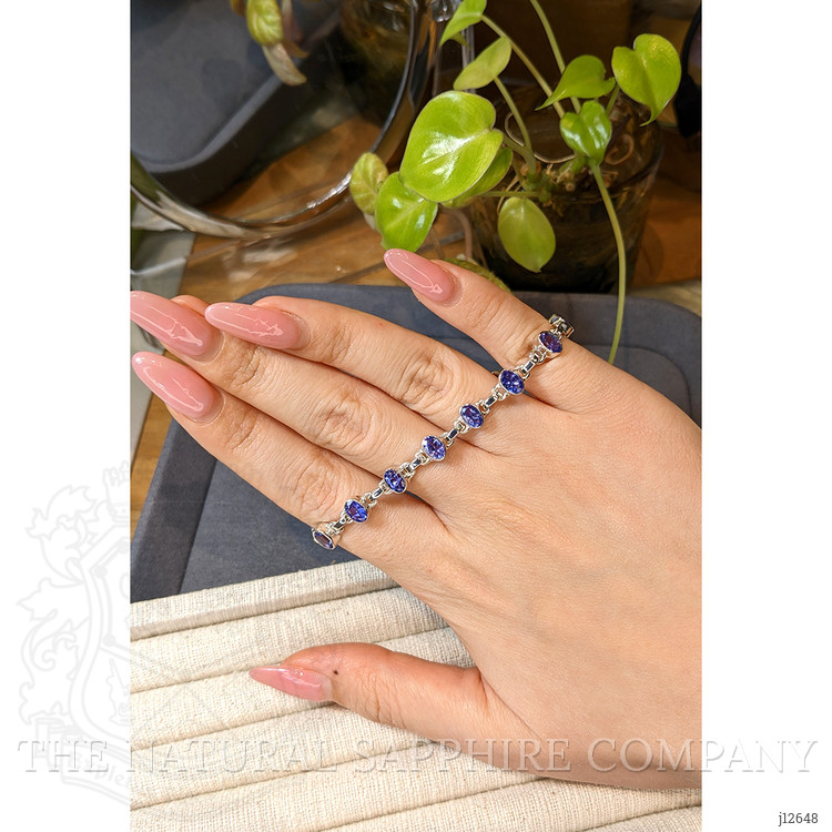 5.71 Ct.Tw. Violetish Blue Tanzanite Bezel Bracelet, Silver
