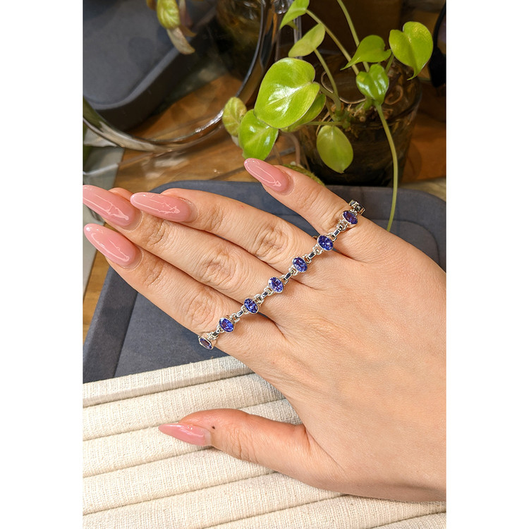 5.71 Ct.Tw. Violetish Blue Tanzanite Bezel Bracelet, Silver