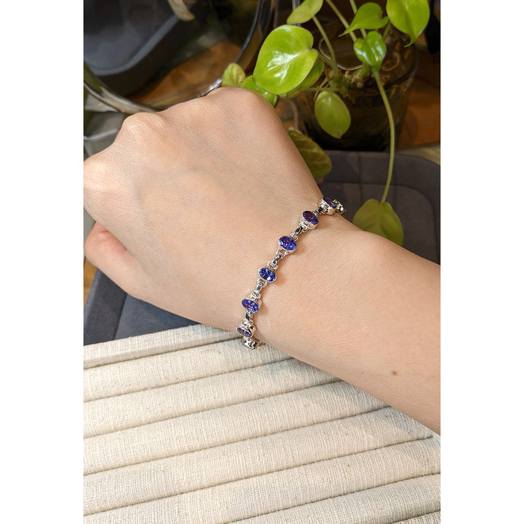5.71 Ct.Tw. Violetish Blue Tanzanite Bezel Bracelet, Silver