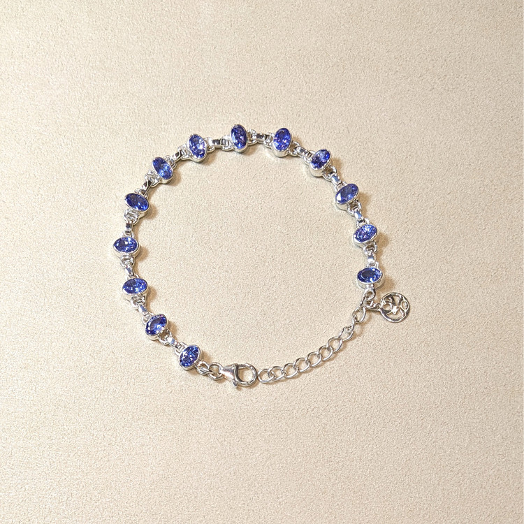 5.71 Ct.Tw. Violetish Blue Tanzanite Bezel Bracelet, Silver