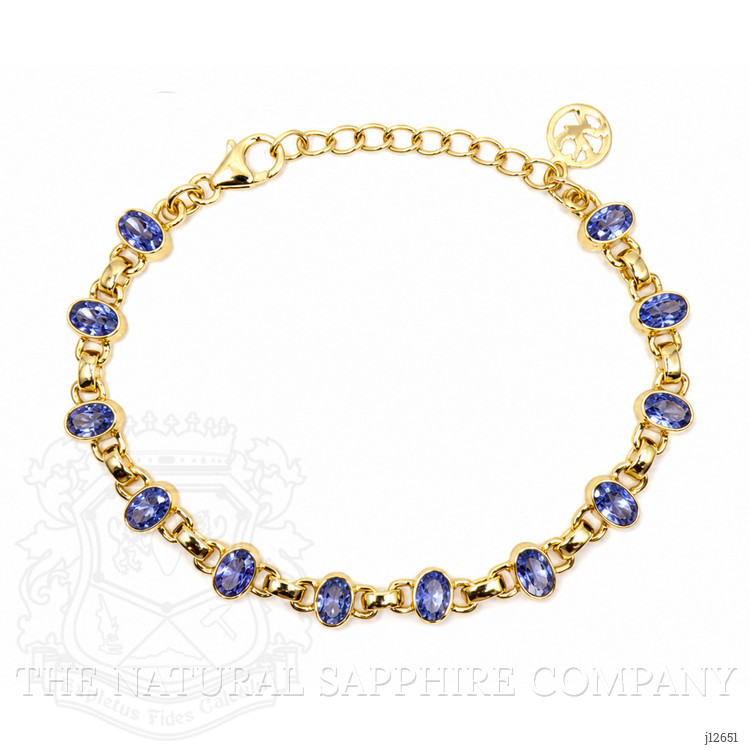 4.90 Ct.Tw. Violetish Blue Tanzanite Bezel Bracelet, 18K Gold Plated Silver
