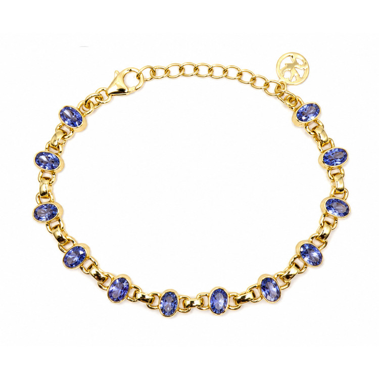4.90 Ct.Tw. Violetish Blue Tanzanite Bezel Bracelet, 18K Gold Plated Silver